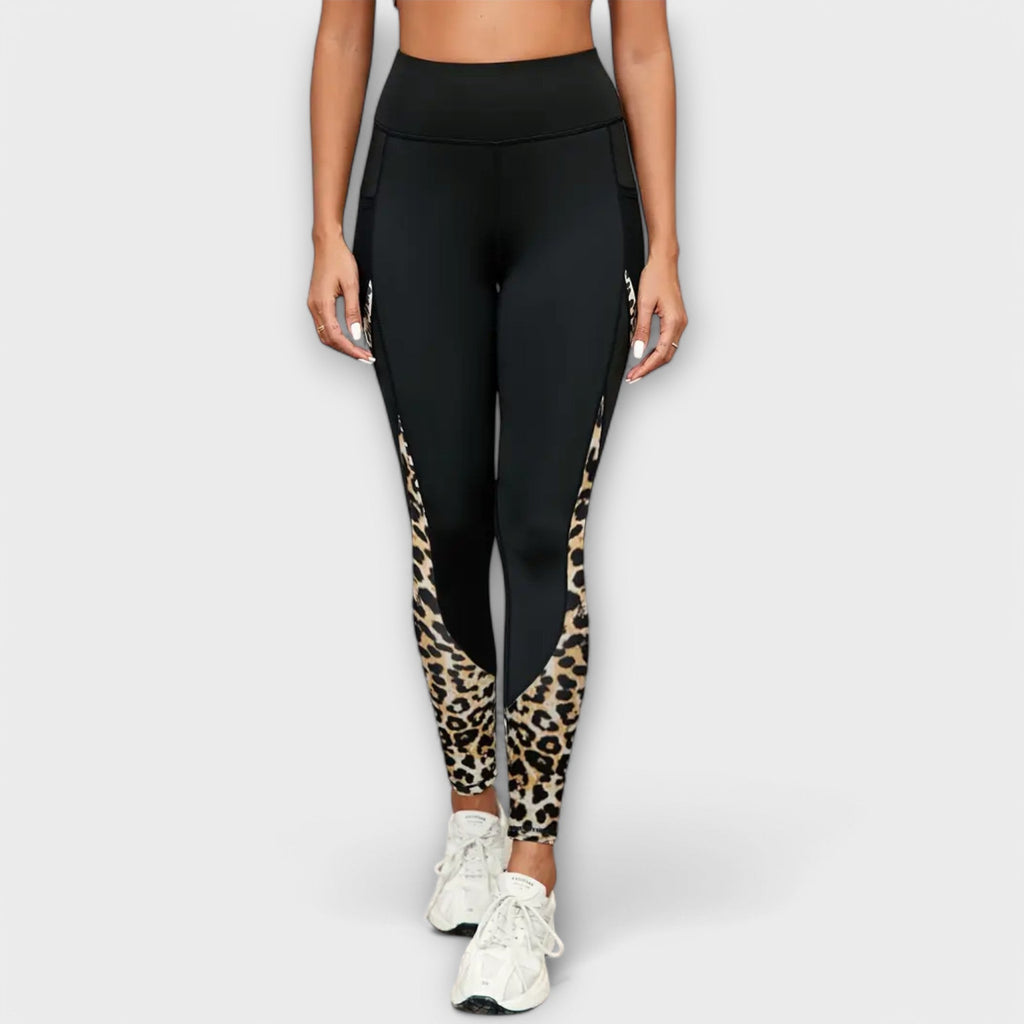 Pantaloni de antrenament cu talie înaltă și model leopard