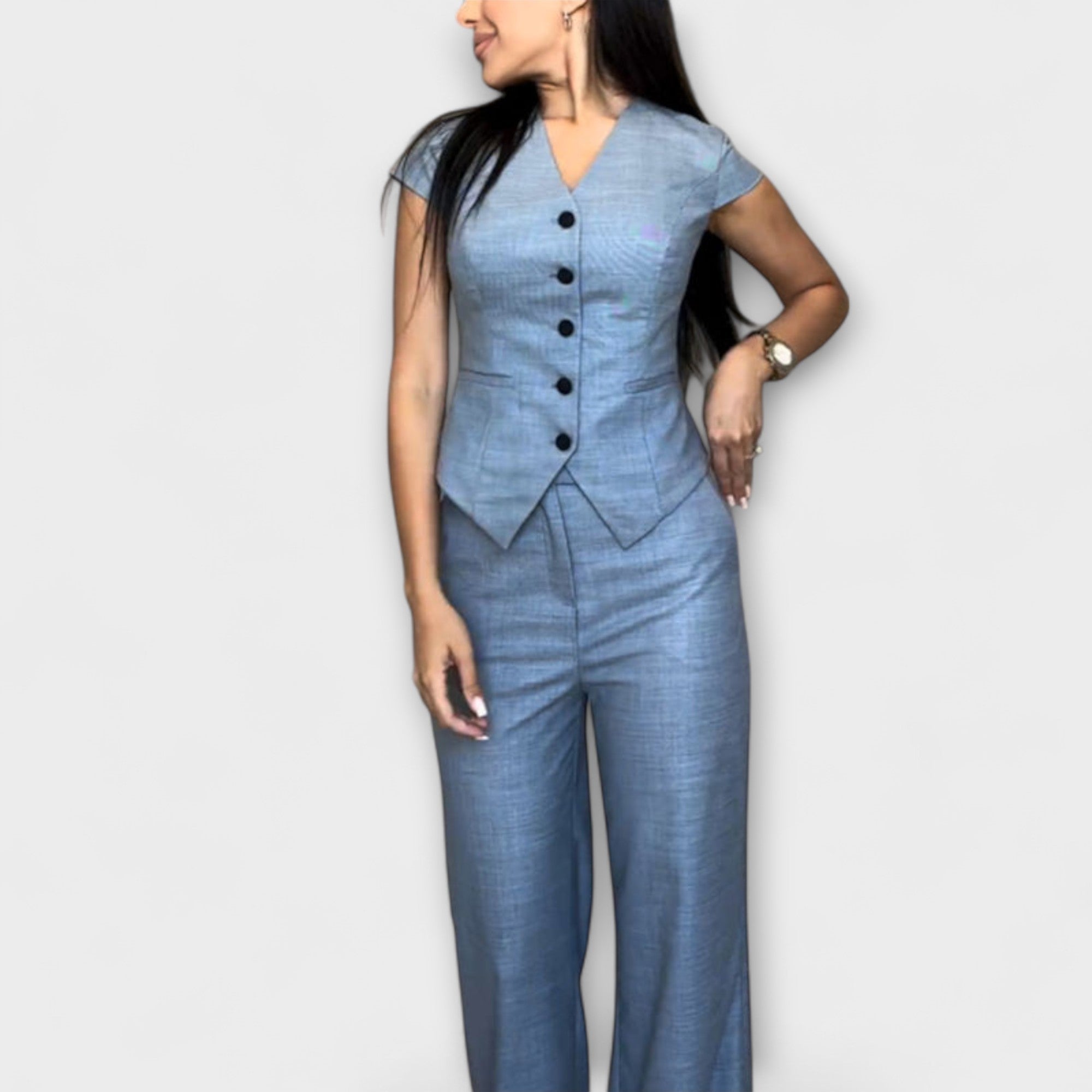 Ivy - Set elegant de top cu decolteu în V și pantaloni