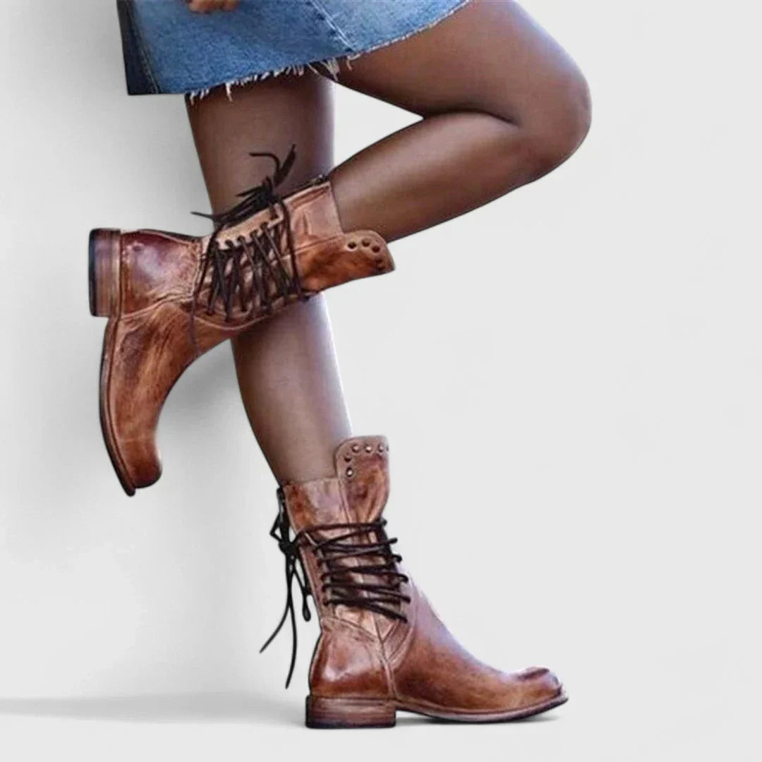 Theano - Botine din piele cu șireturi pentru un stil atemporal