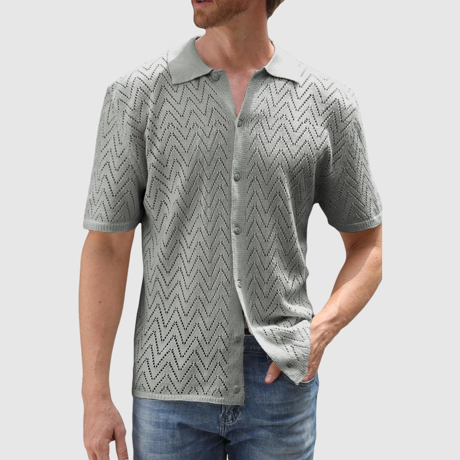 Denis – Cămașă tricotată cu model zig-zag