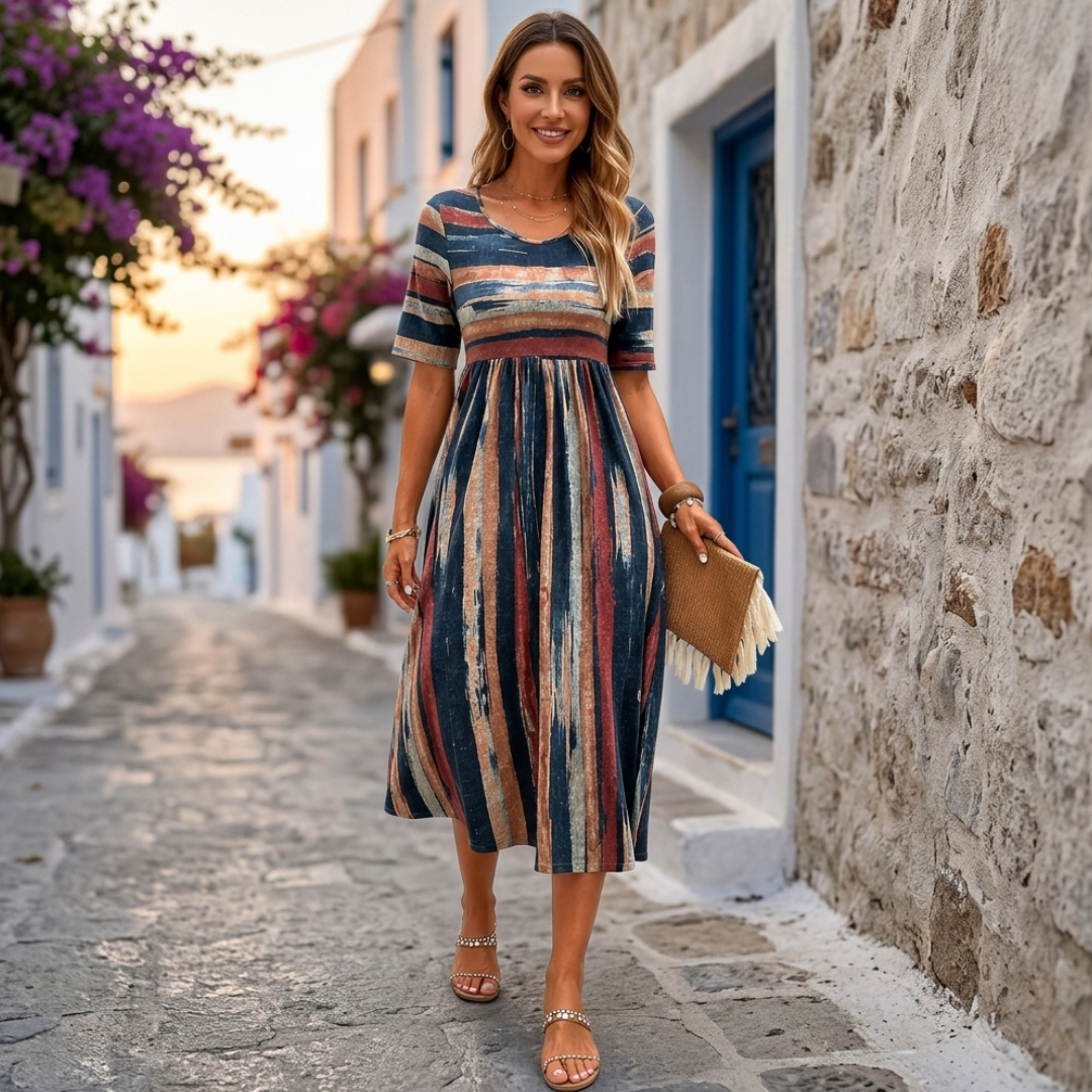 Mihaela - Rochie Midi cu Dungi