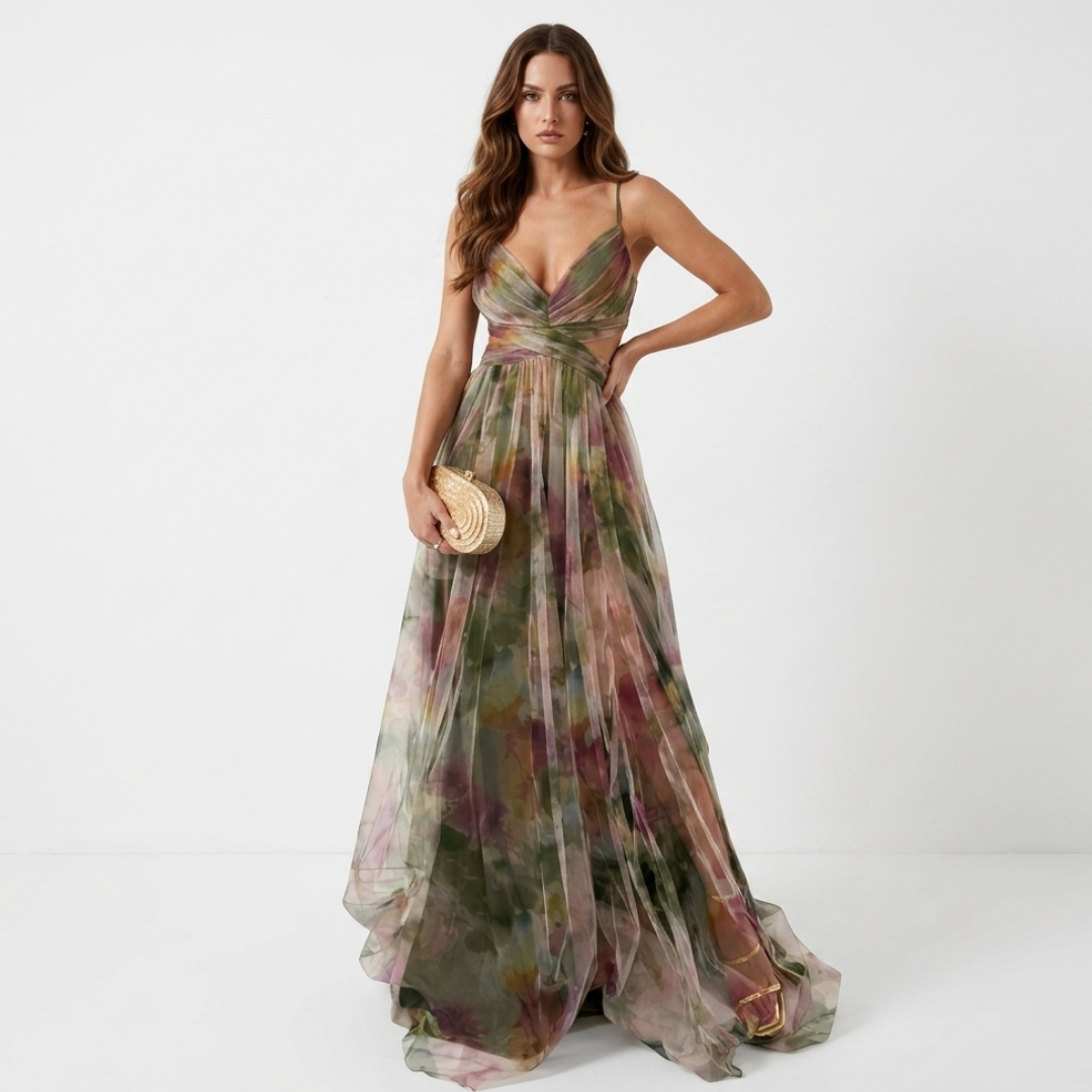 Irina - Rochie lungă cu imprimeu floral