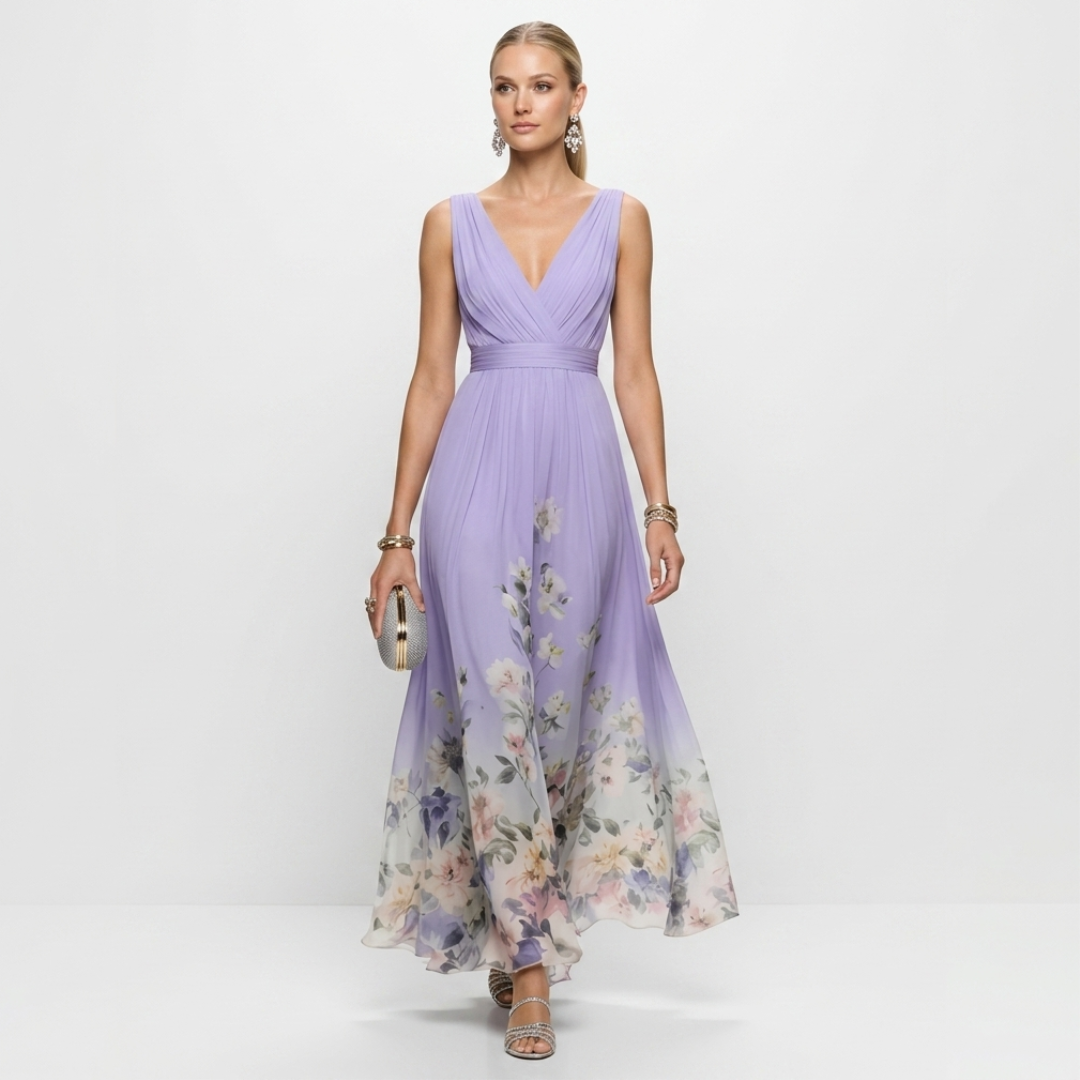 Denisa - Chiffon Floral și Decolteu în V
