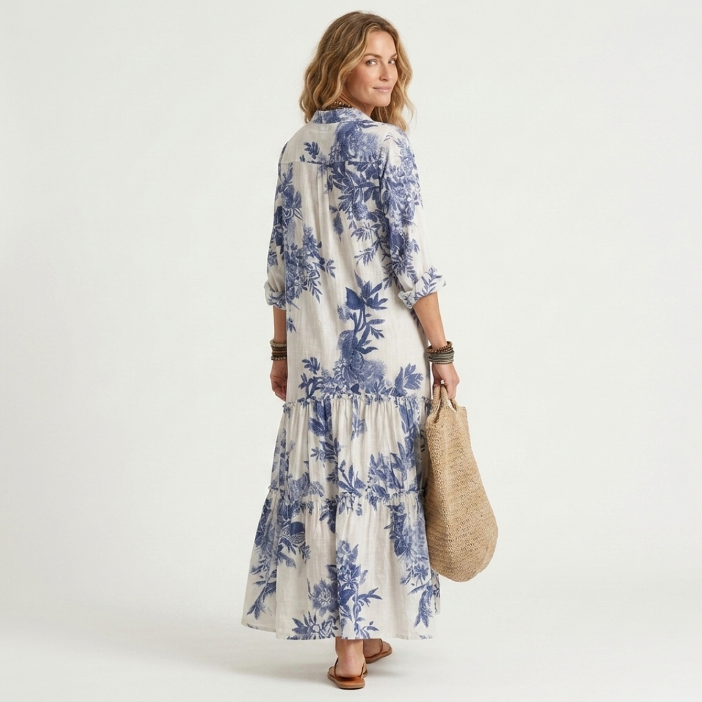 Faye - Rochie Maxi Florală cu Nasturi