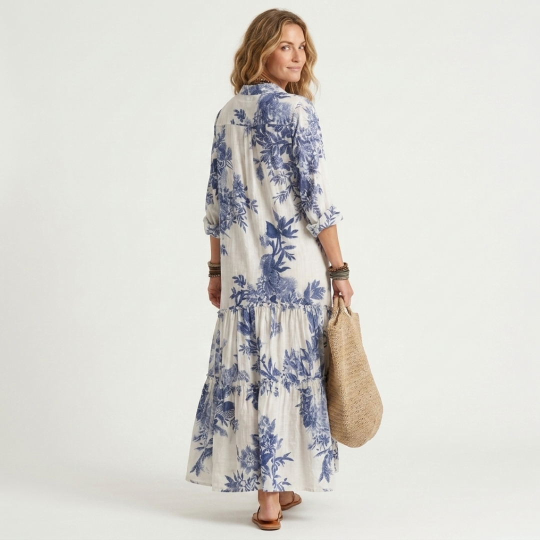 Faye - Rochie Maxi Florală cu Nasturi