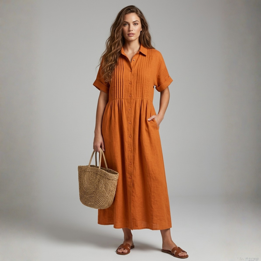 Electra - Rochie-camasa din bumbac lejer