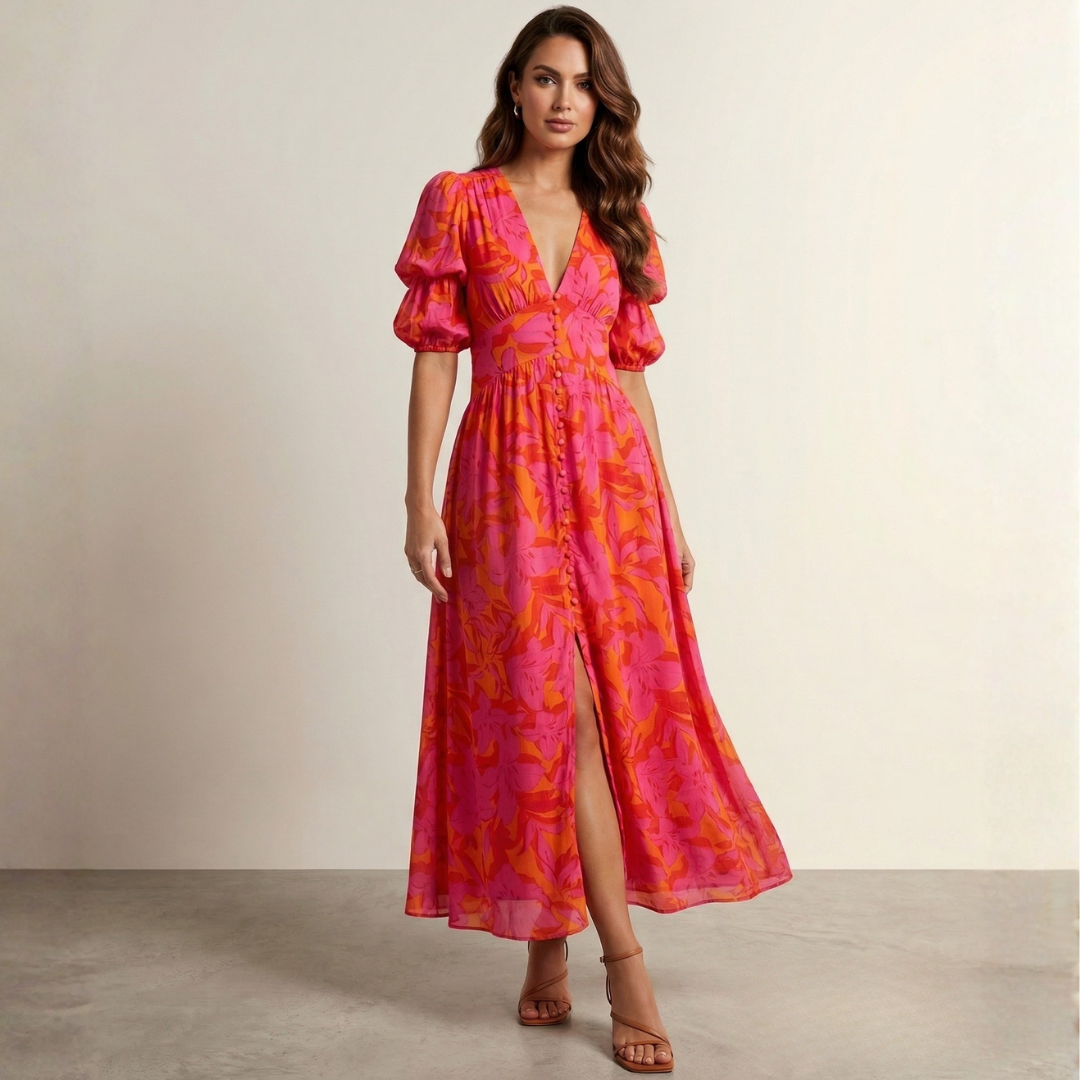 Elena - Rochie maxi cu decolteu adânc.