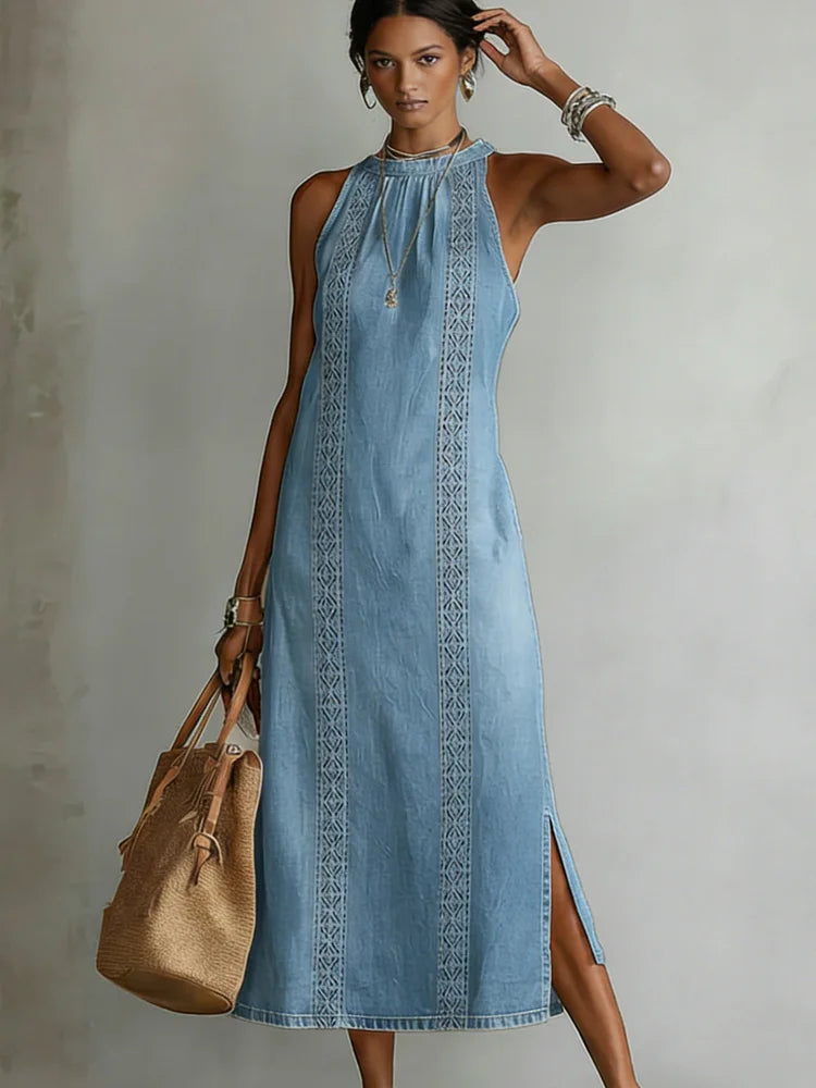 Julia™ | Rochie din denim cu dantelă retro