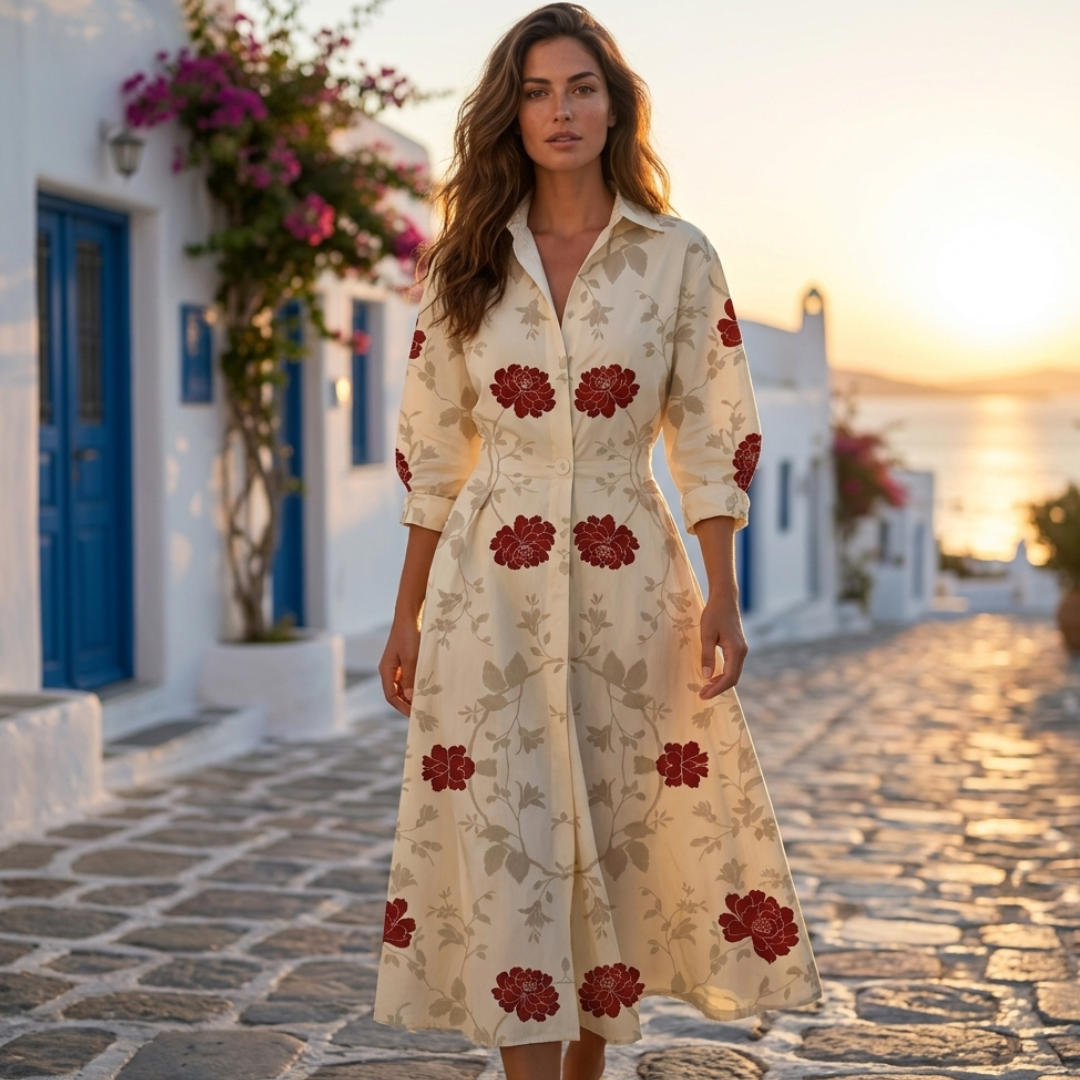 Lana - Rochie elegantă din bumbac cu guler