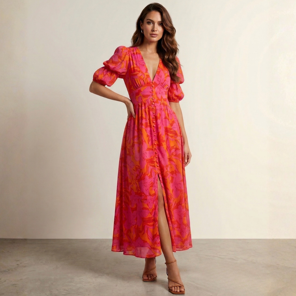 Elena - Rochie maxi cu decolteu adânc.