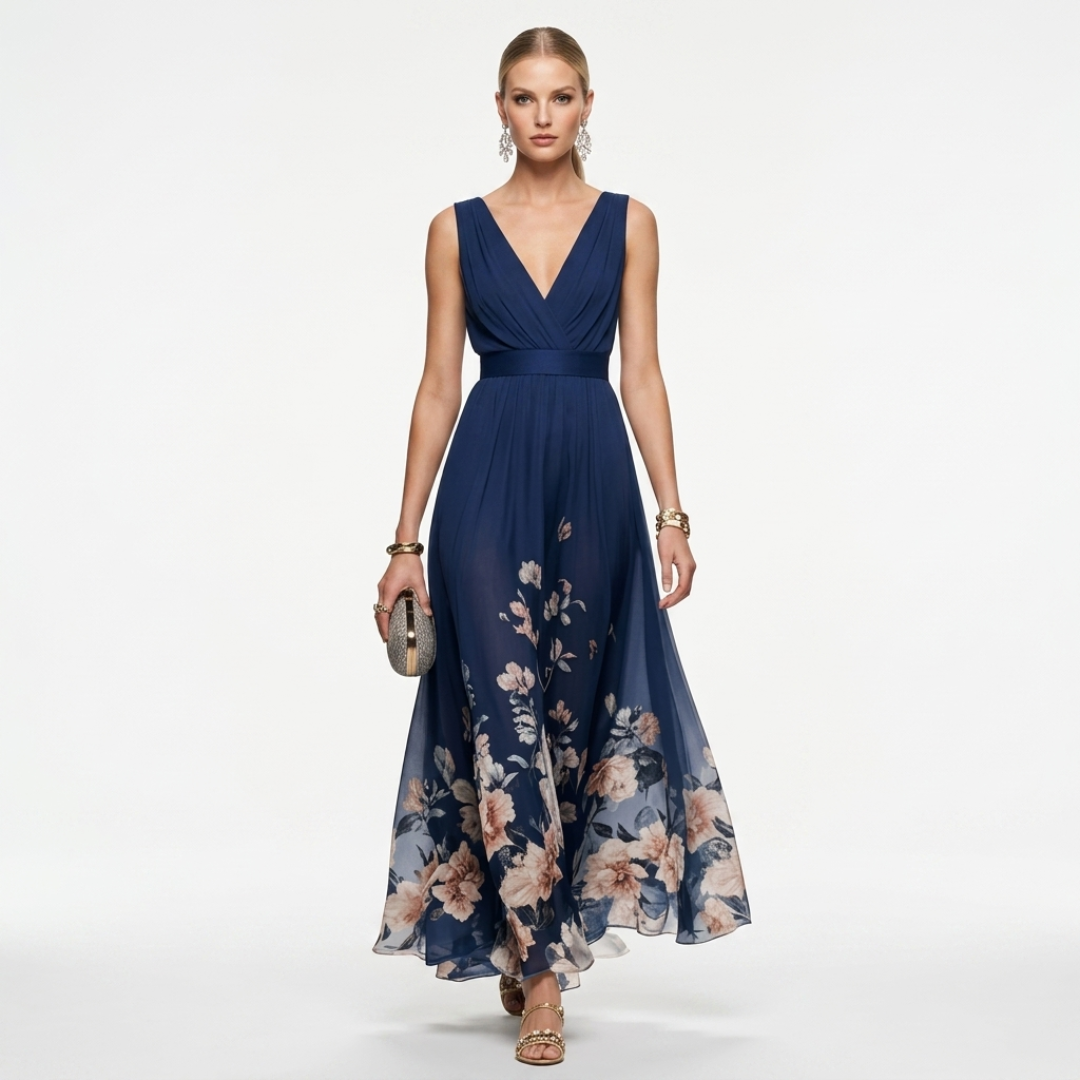 Denisa - Chiffon Floral și Decolteu în V