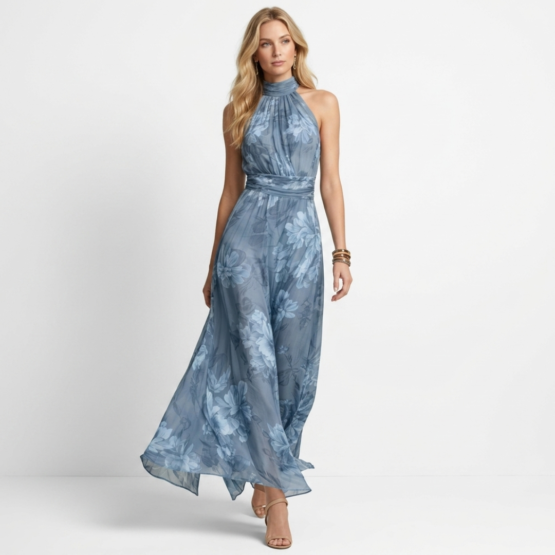Violeta - Rochie maxi verde cu imprimeu floral