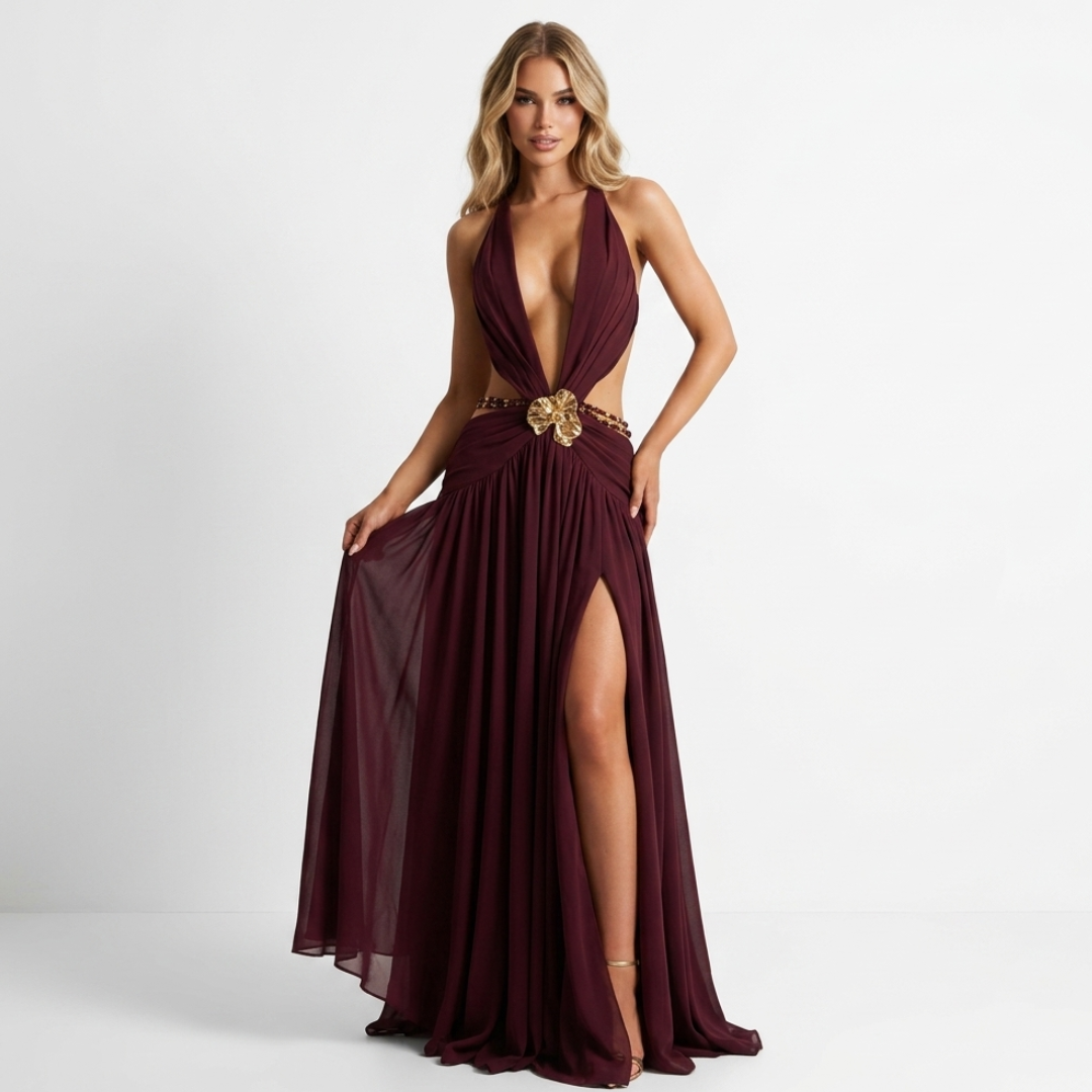 Bianca - Rochie Maxi cu Decolteu Adânc