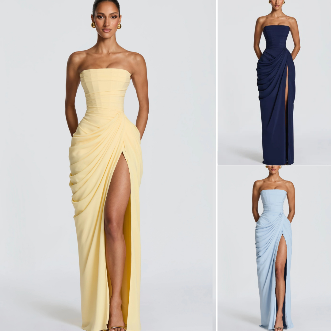 Mircea – Rochie Maxi de Gală cu Corset și Drapaj Rafinat