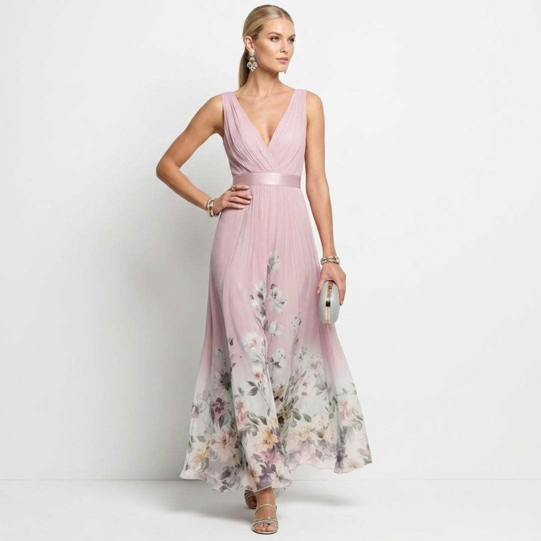 Denisa - Chiffon Floral și Decolteu în V