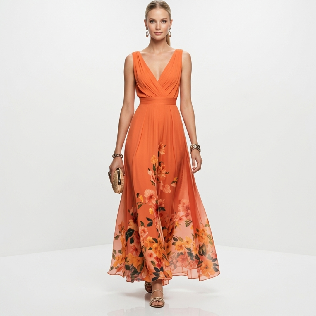 Denisa - Chiffon Floral și Decolteu în V