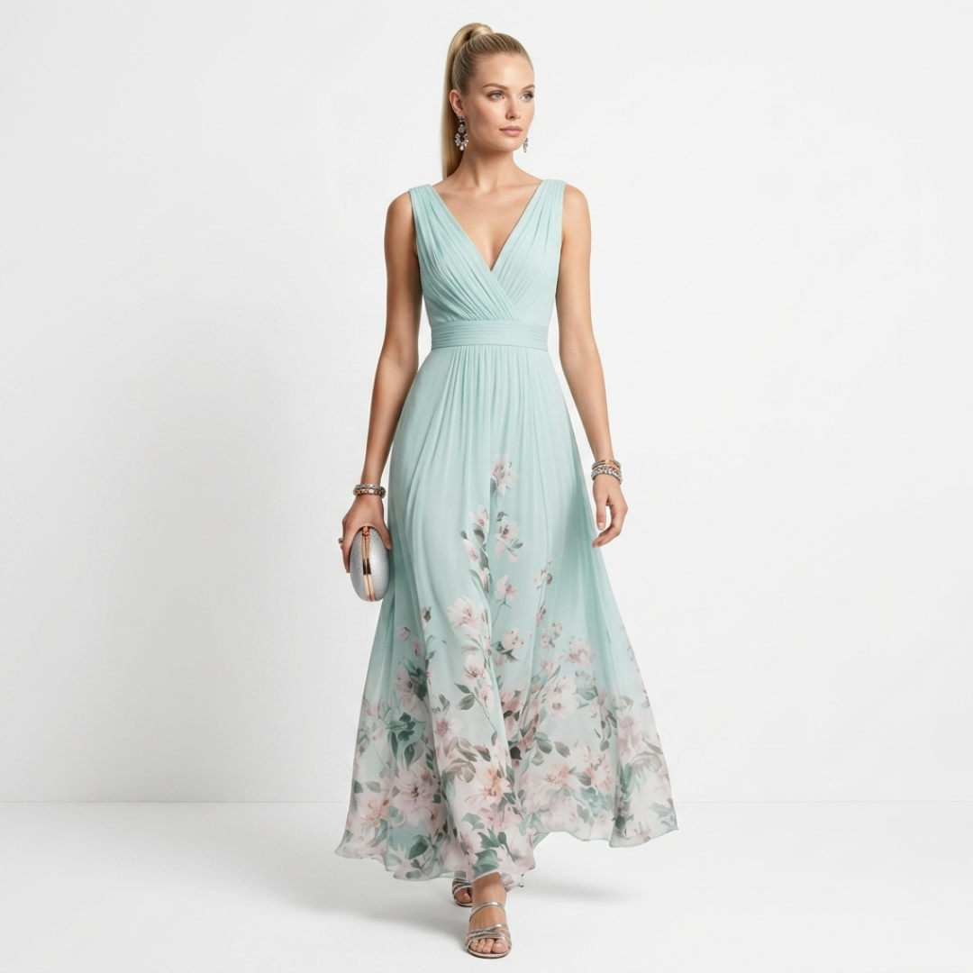 Denisa - Chiffon Floral și Decolteu în V