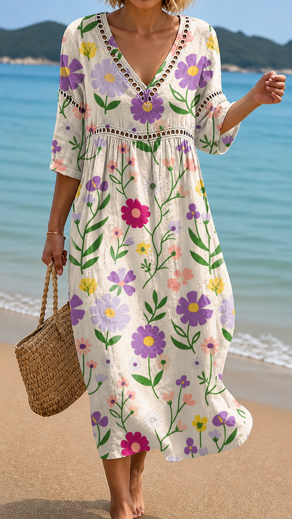 Rochie de Plajă Florală Vibrantă de Grădină