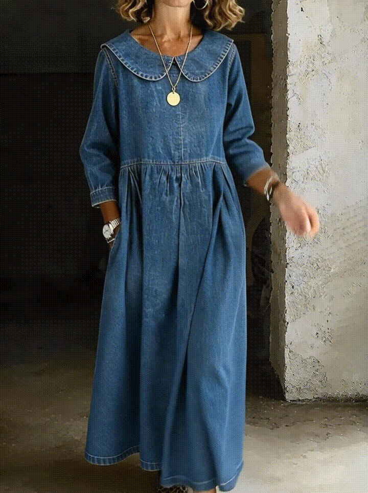 Clara™ | Rochie din denim cu guler Peter Pan