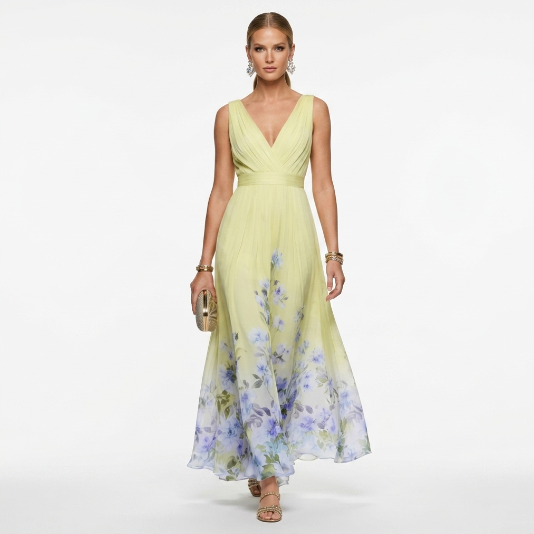 Denisa - Chiffon Floral și Decolteu în V