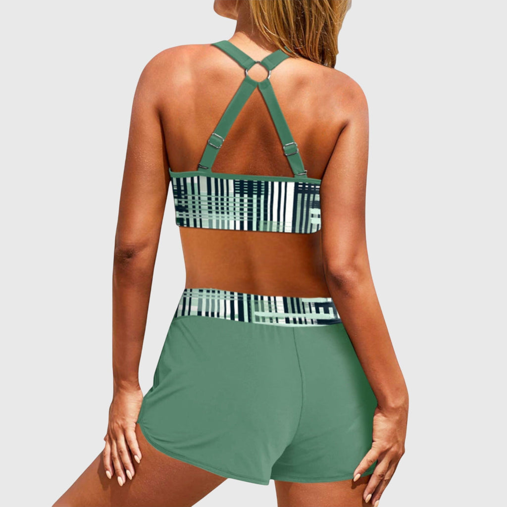 Janelle - Bikini cu Talie Înaltă cu Dungi
