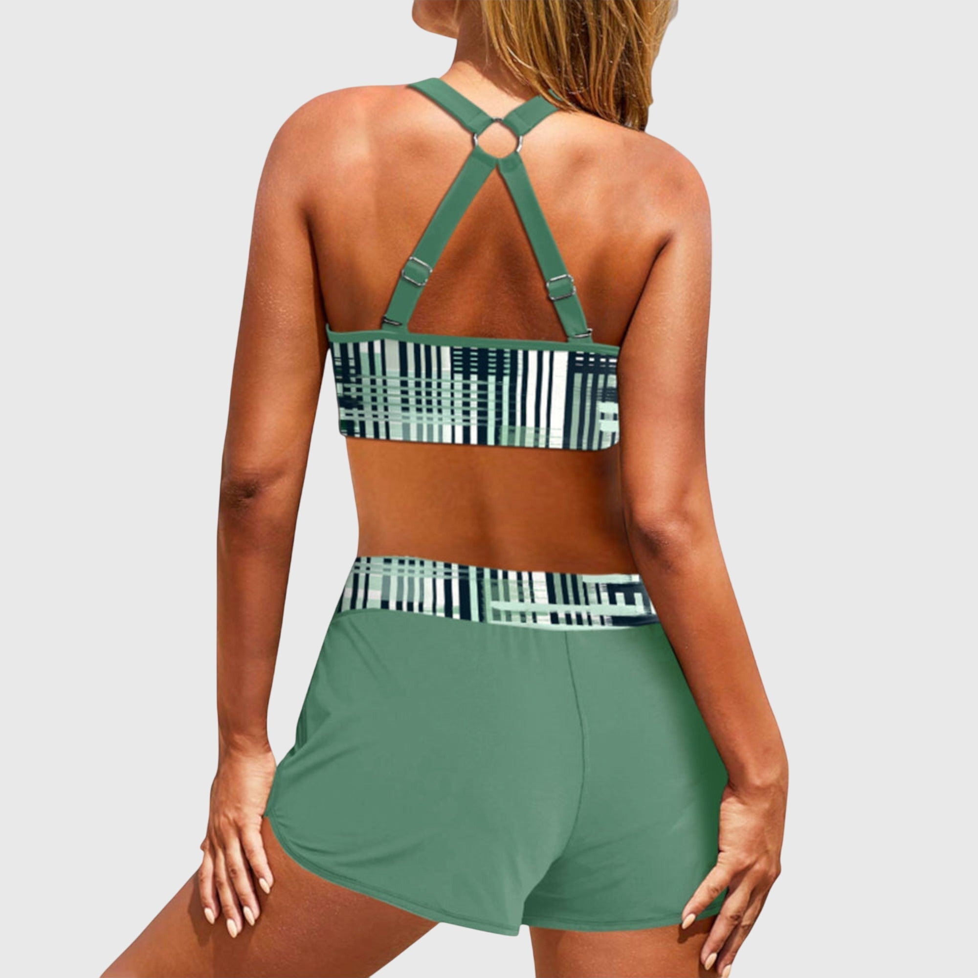 Janelle - Bikini cu Talie Înaltă cu Dungi