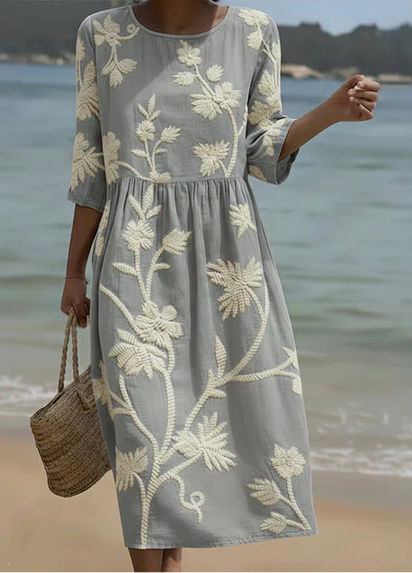 Ashley | Rochie midi cu model de plante și flori
