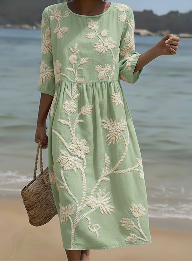 Gwen | Rochie Midi cu model de plante și flori