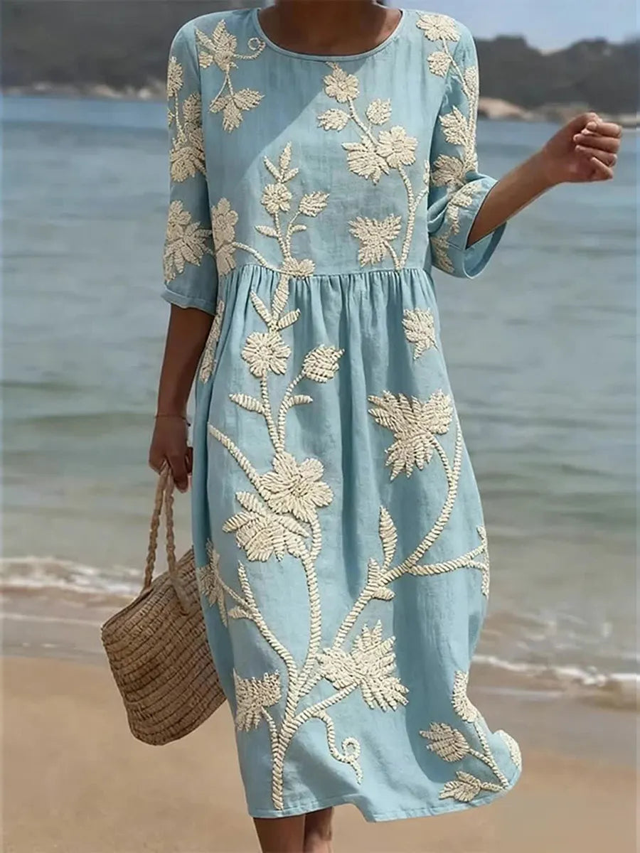 Kimberly | Rochie Midi cu model de plante și flori