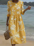 Yassy | Rochie midi cu model de plante și flori
