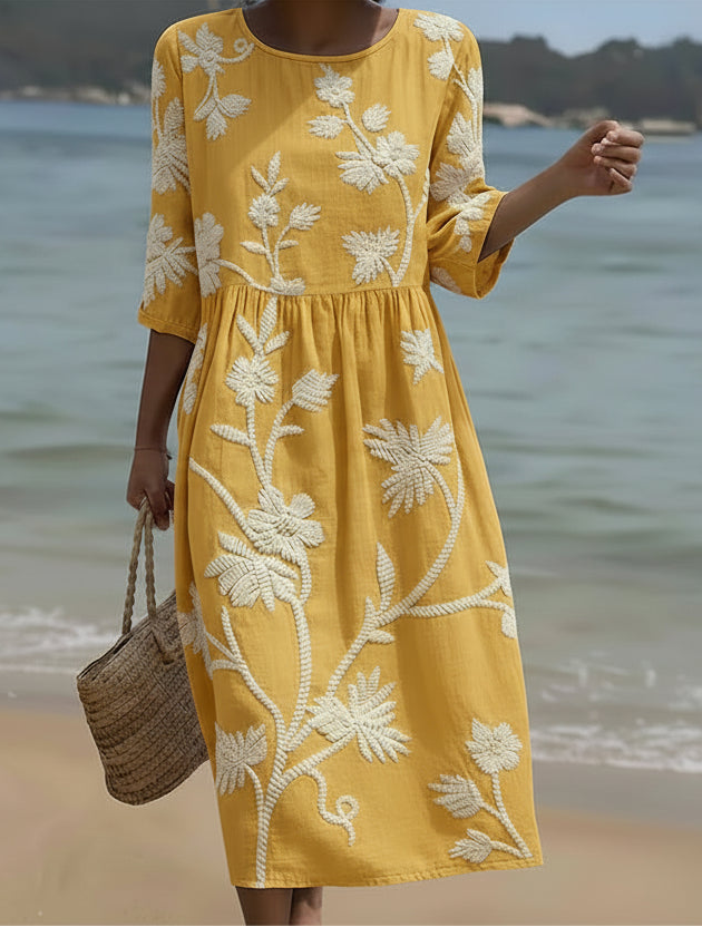 Yassy | Rochie midi cu model de plante și flori