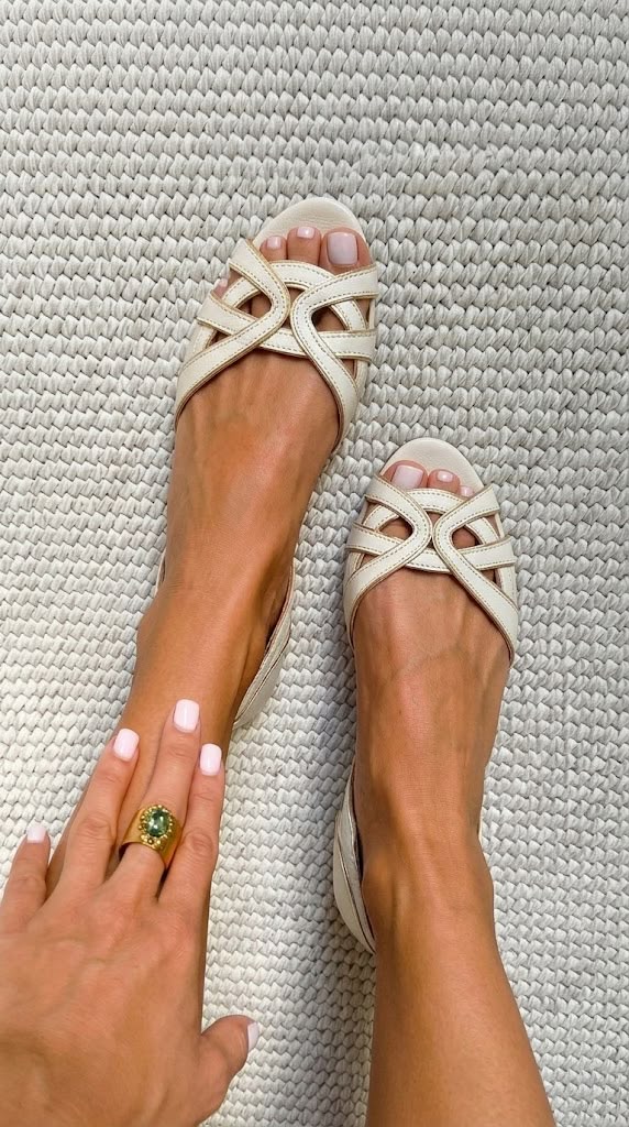 Camilla | Sandale Împletite Cremă Elegant