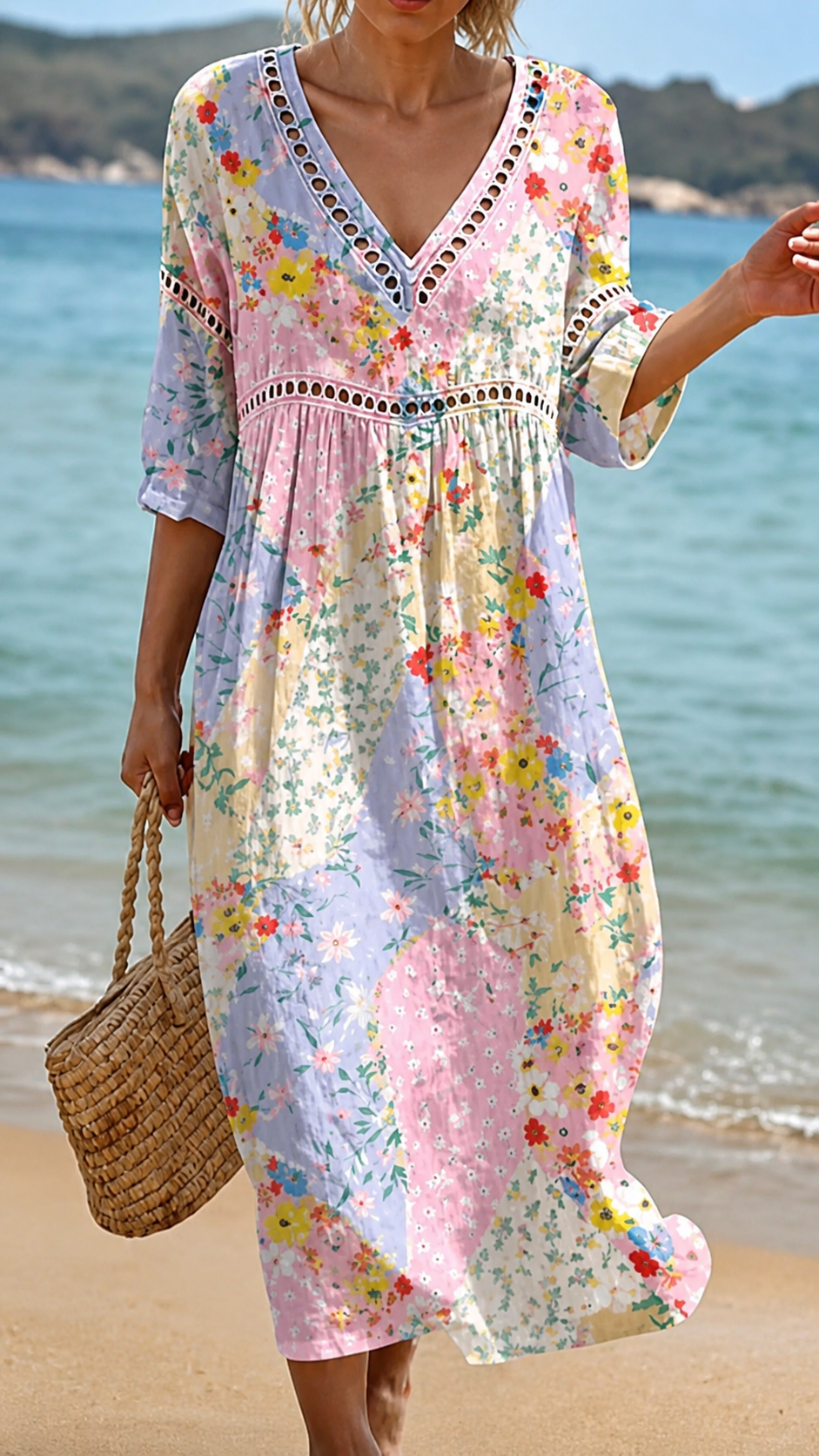 Rochie Florală de Plajă Ușoară