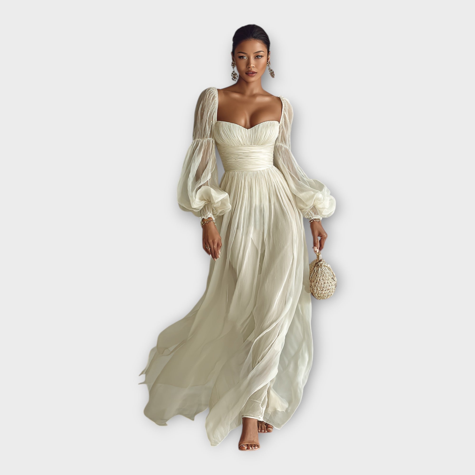 Rochie maxi vaporos cu linie romantică