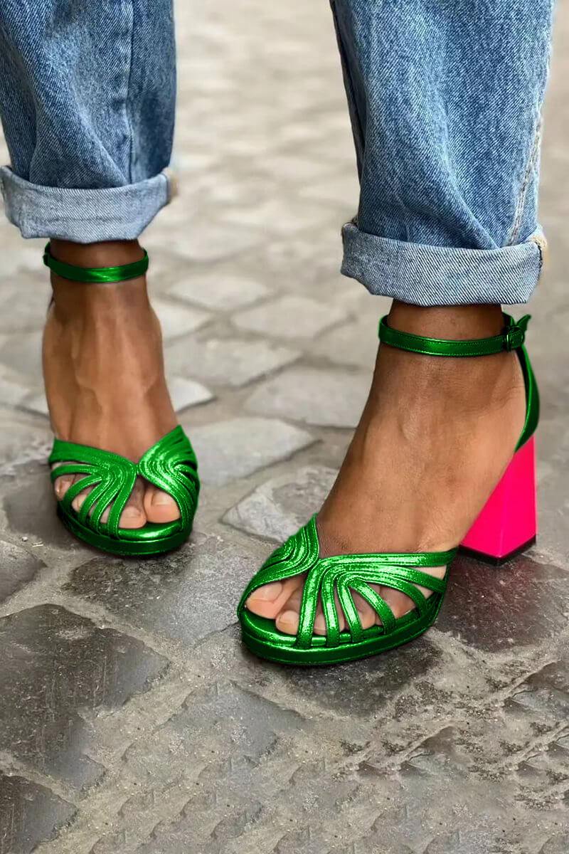 Zoe - Sandale bicolore cu guler