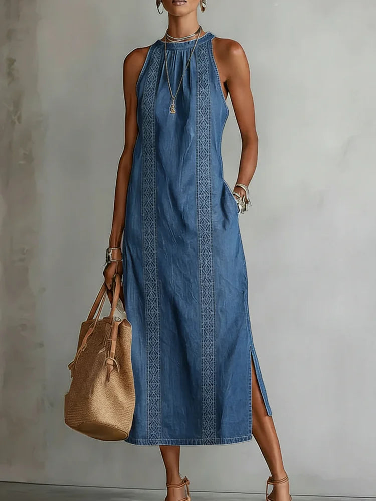Julia™ | Rochie din denim cu dantelă retro