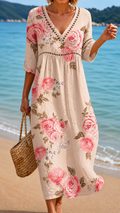 Rochie Midi Moale cu Trandafiri Eleganți