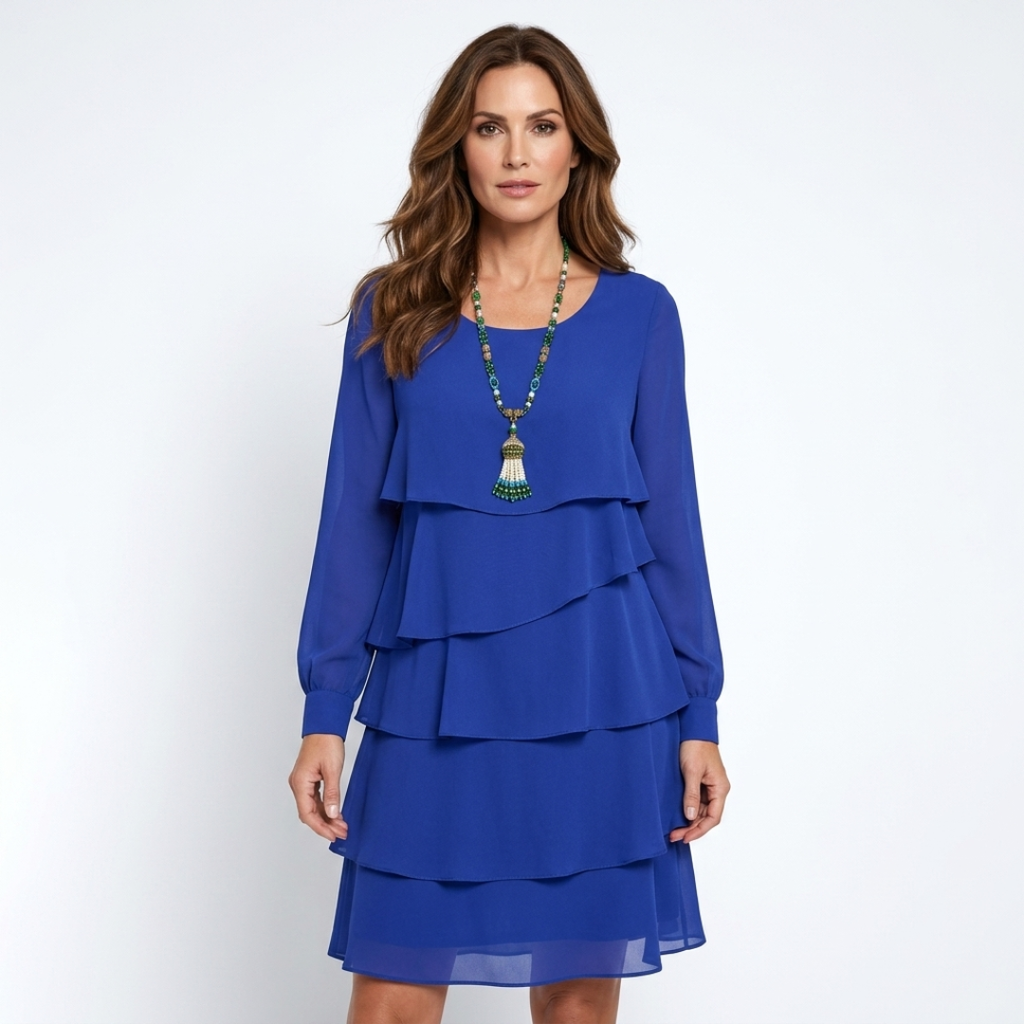 Margaret - Rochie elegantă de confort cu volane și mâneci lungi