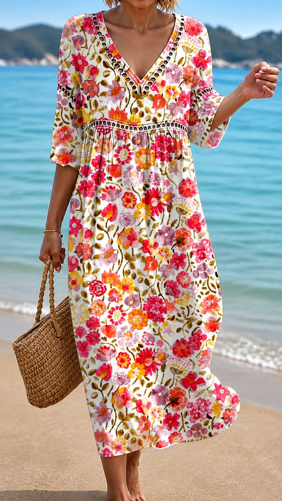 Rochie Midi de Vară Ușoară cu Model Floral Viu