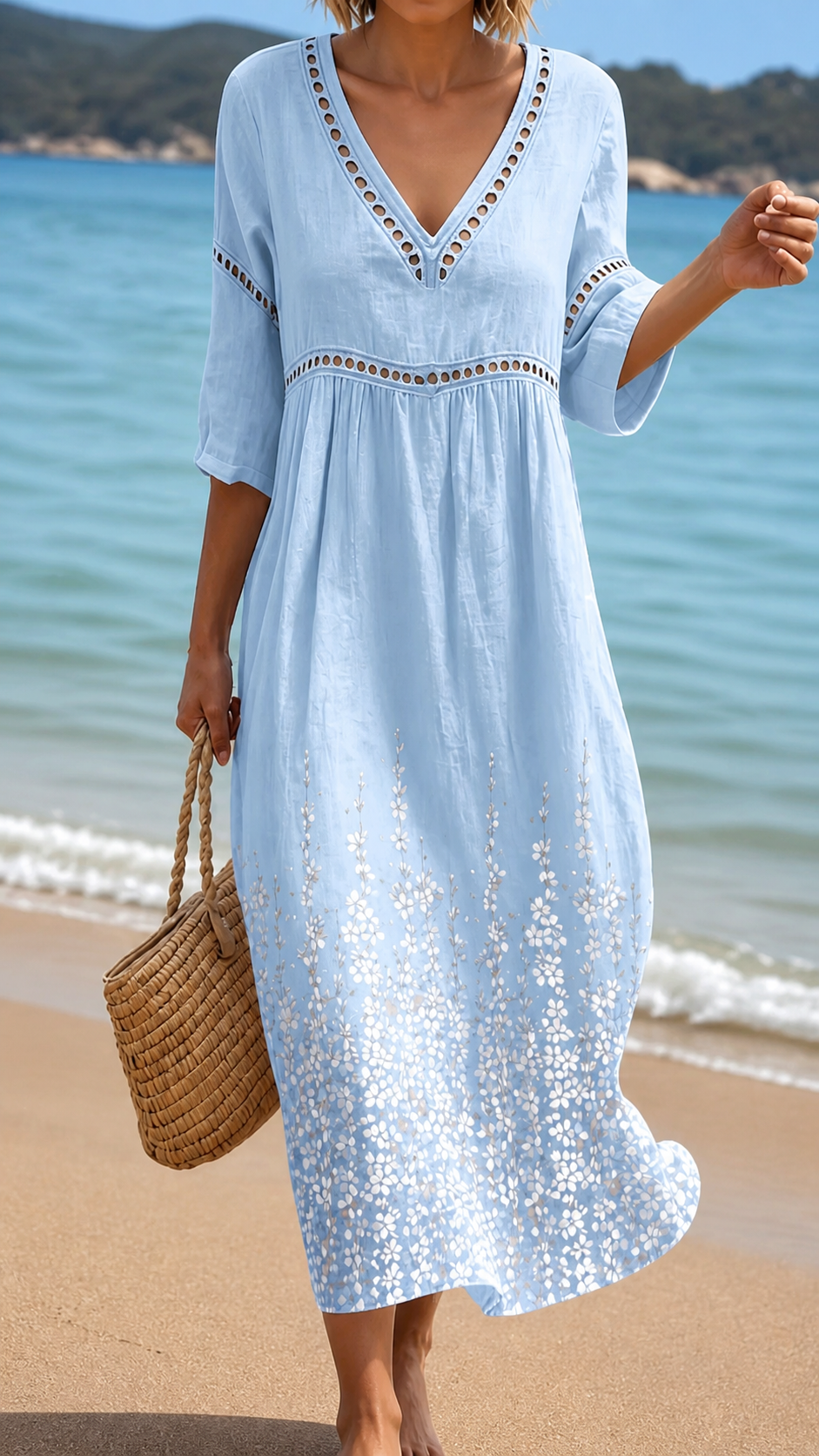 Rochie Midi de Vară Moale Albastră