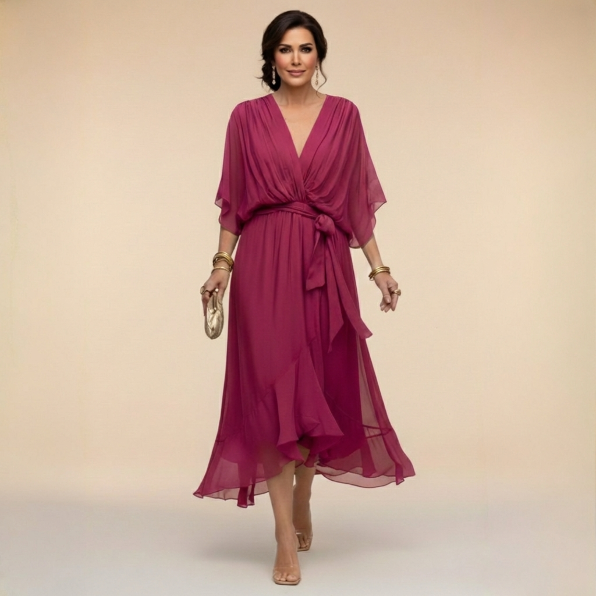 Monica - Rochie din chiffon cu decolteu în V
