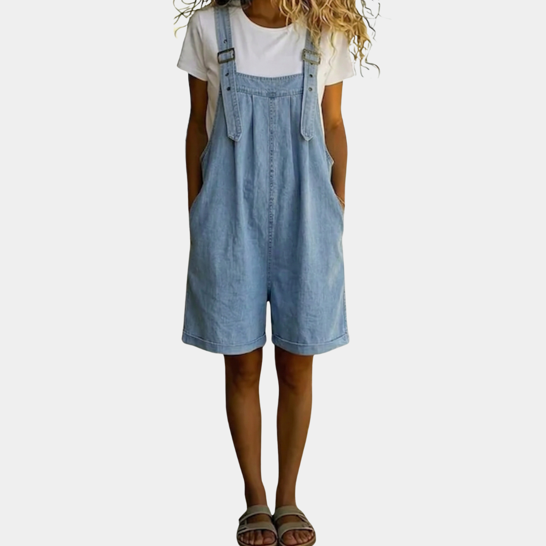 Clara™ | Salopetă scurtă din denim albastru deschis