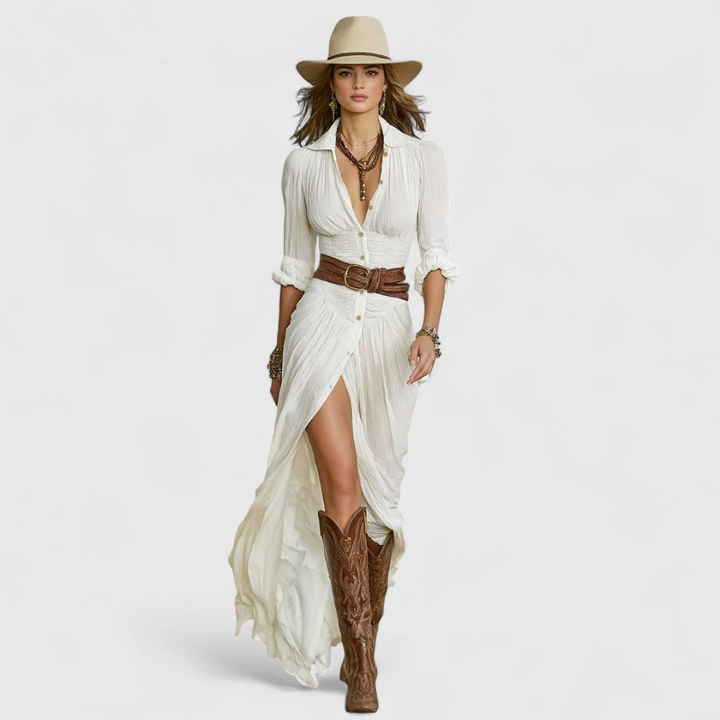 Cleoniki - Rochie lungă din in cu eleganță discretă și confort natural