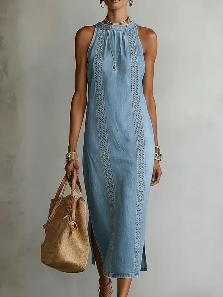 Julia™ | Rochie din denim cu dantelă retro