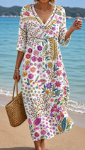 Rochie Midi Moale cu Elegantă Fantezie Florală Multicoloră