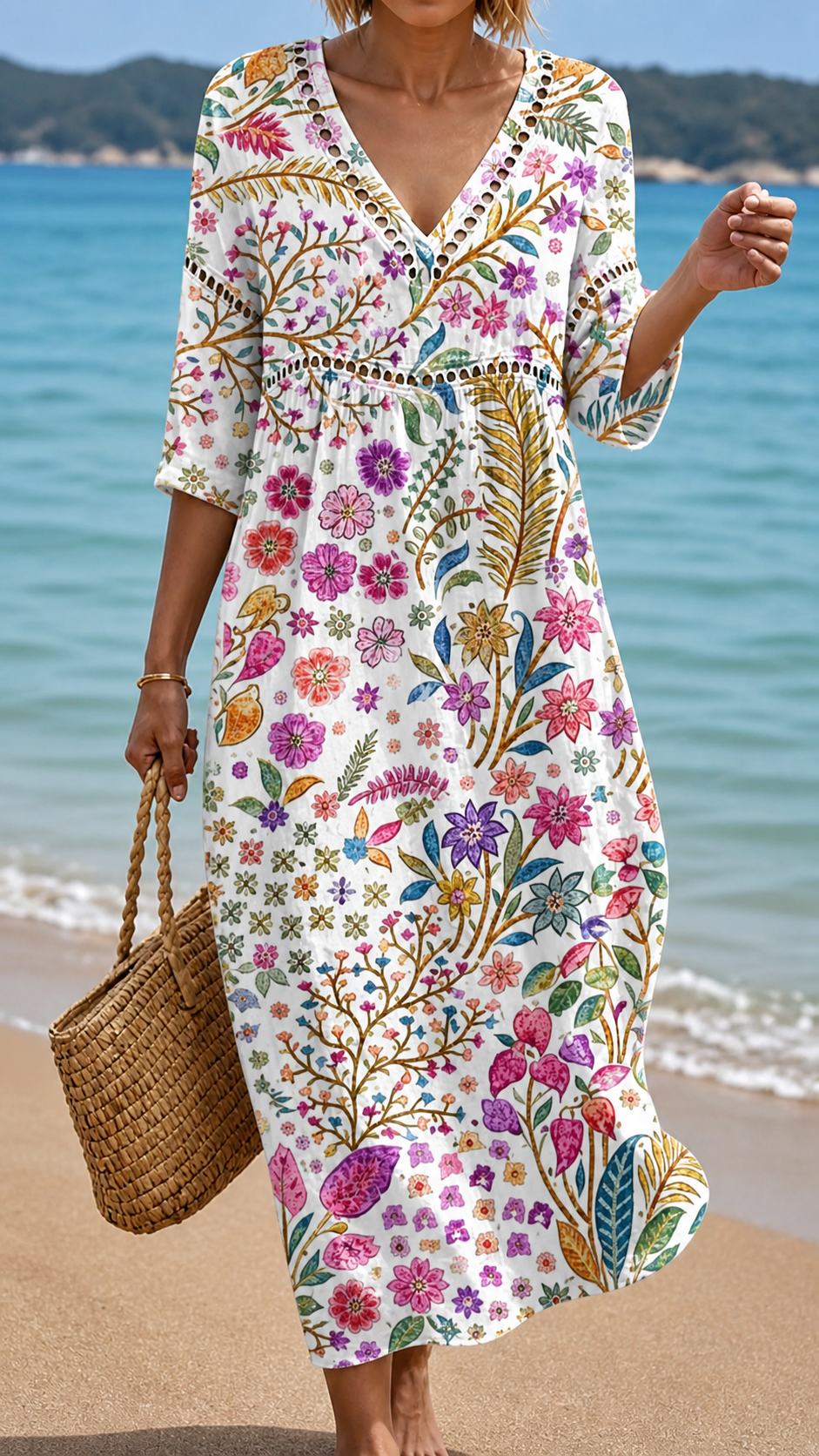 Rochie Midi Moale cu Elegantă Fantezie Florală Multicoloră