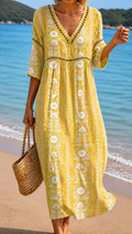 Rochie Midi Floral Galben Deschis