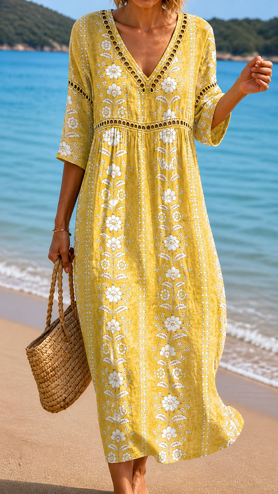 Rochie Midi Floral Galben Deschis