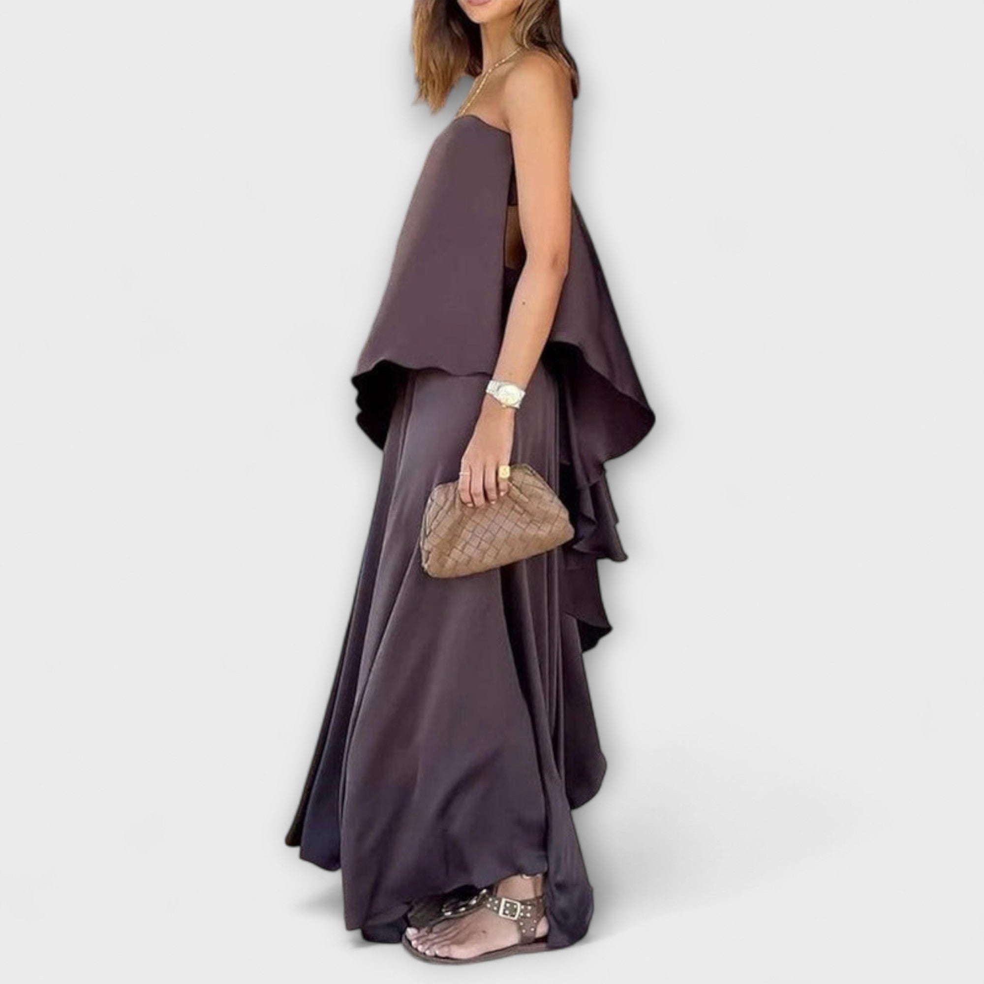 Ruby - Top elegant fără bretele și fustă