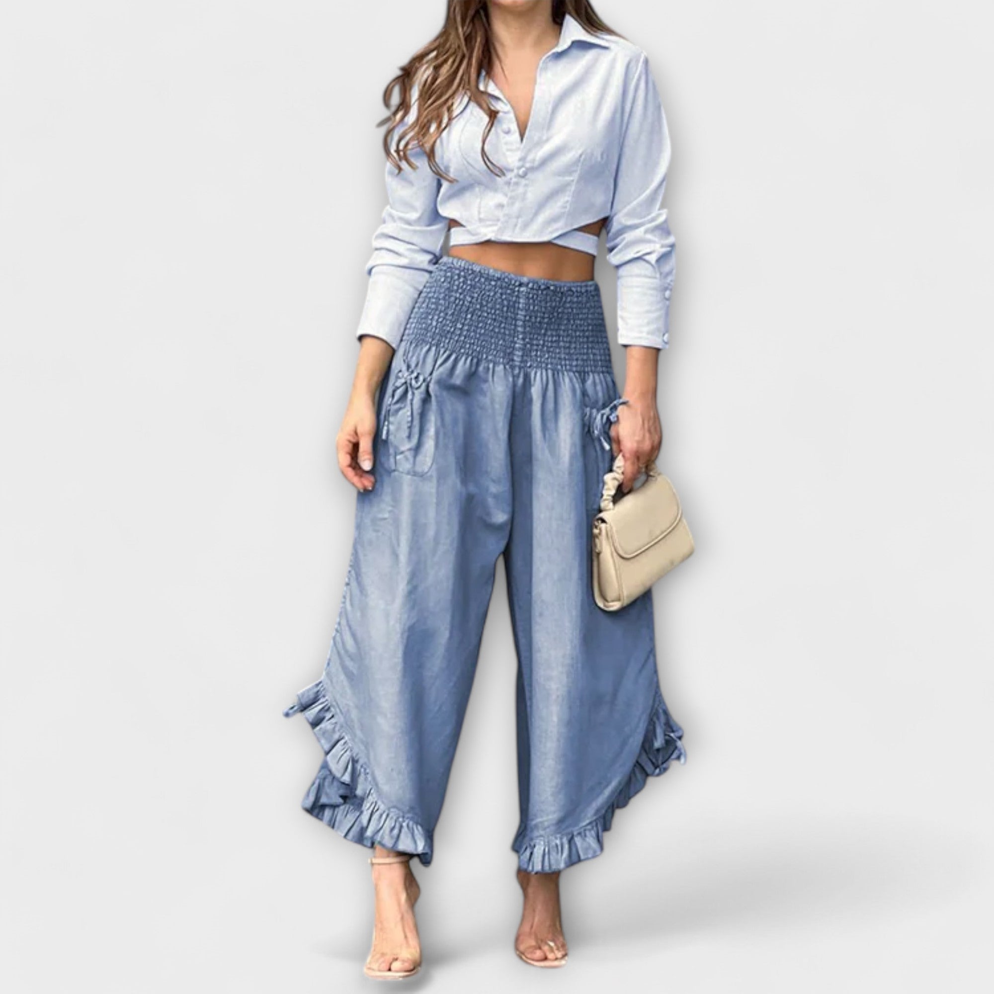 Jaya - Pantaloni lejera din in cu cute la modă